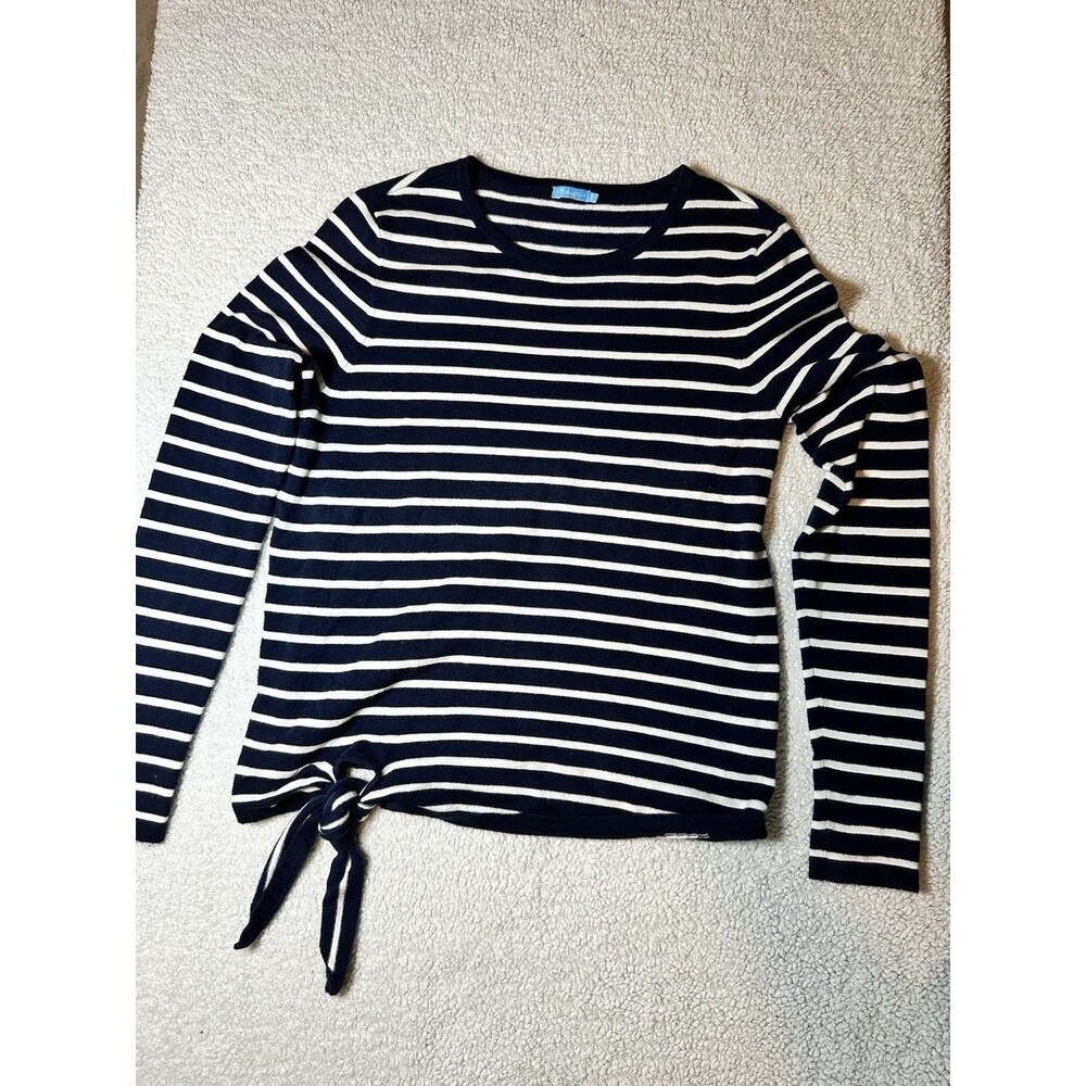 Women’s J. McLaughlin sweater striped with knot Navy Blue White Pullover Sz S